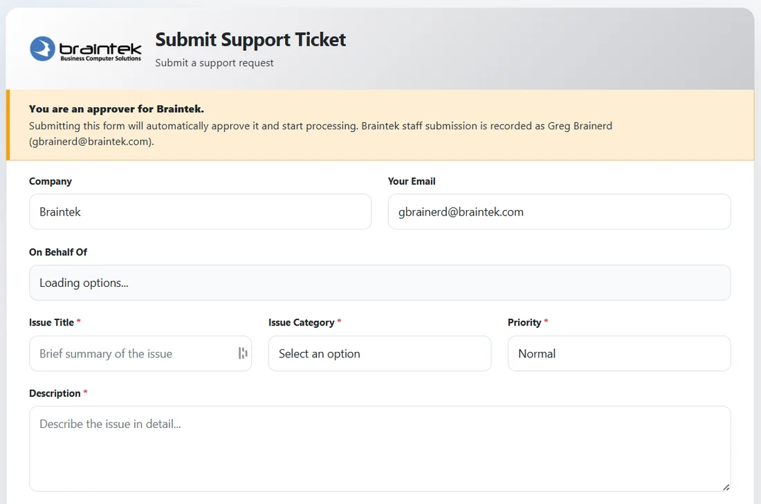 Submitting a support ticket in the Braintek IT Support App