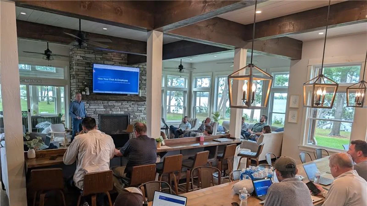 Greg Brainerd presenting the Hire Your First AI Employee session at the AI Business Retreat 2026 in Spooner, Wisconsin