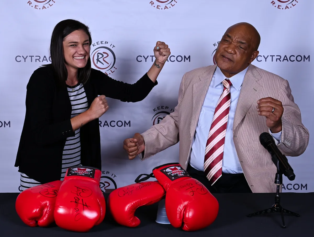 Braintek's Sabrina with two-time heavyweight champion and entrepreneur George Foreman
