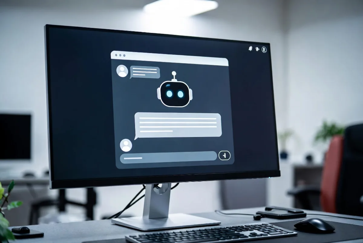 An AI chatbot interface on an office monitor
