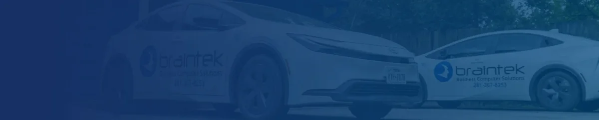 Braintek service vehicles that handle on-site IT support visits in League City and Galveston County