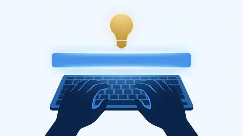 How to write better AI prompts, hands typing a prompt with a lightbulb idea above
