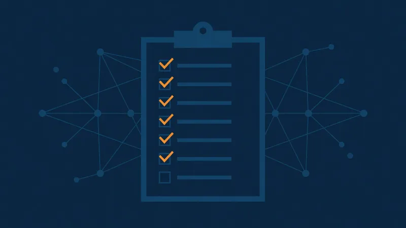 Illustration of a clipboard checklist over a network diagram