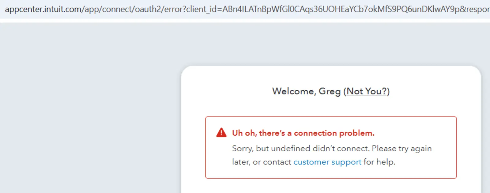 Intuit's generic connection-failed error page