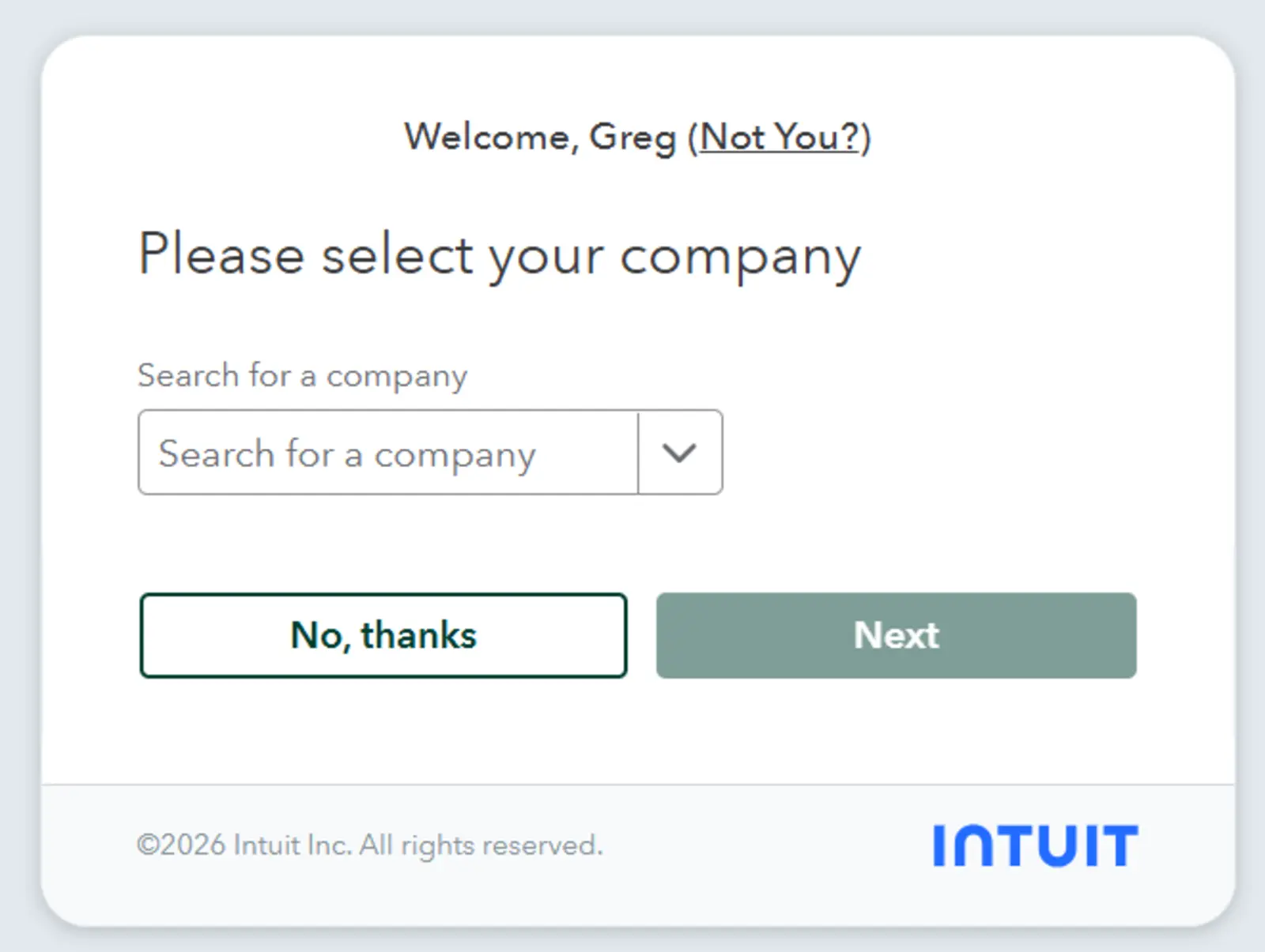 The QuickBooks company-selection screen after a successful production authorization