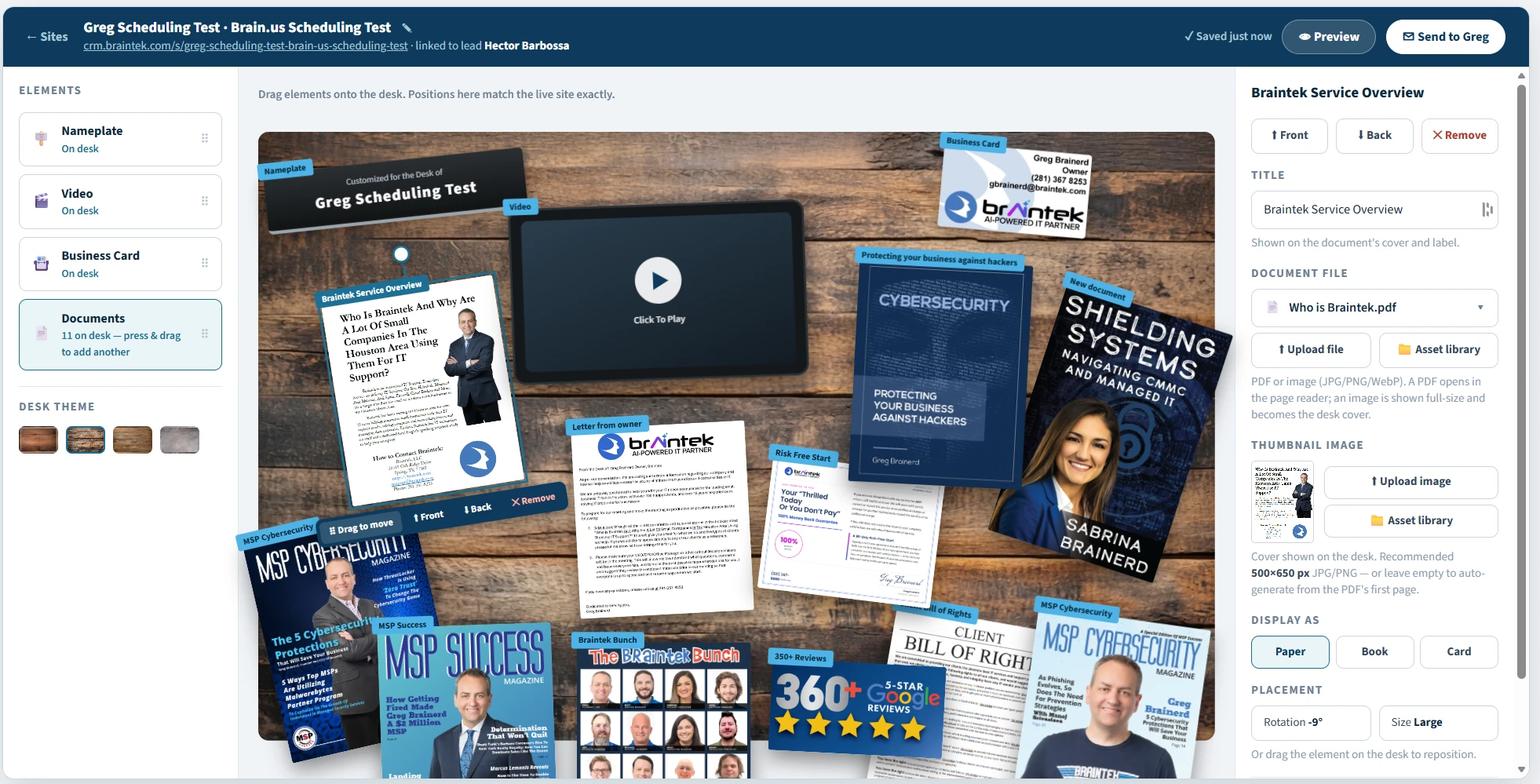 The desk designer, where we build the page layout a prospect sees
