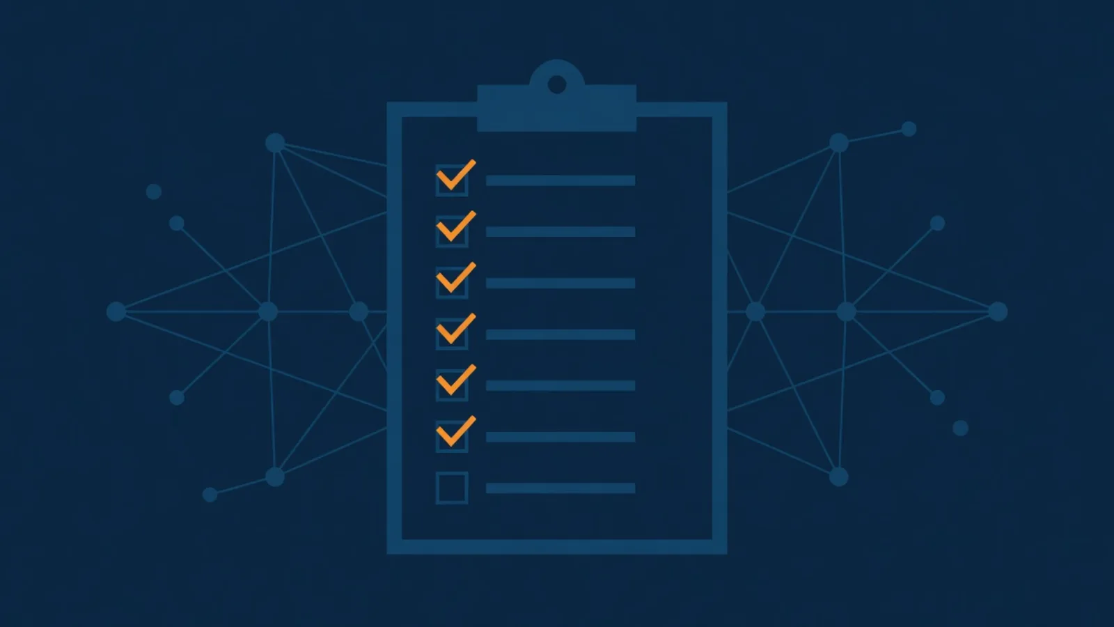 Illustration of a clipboard checklist over a network diagram