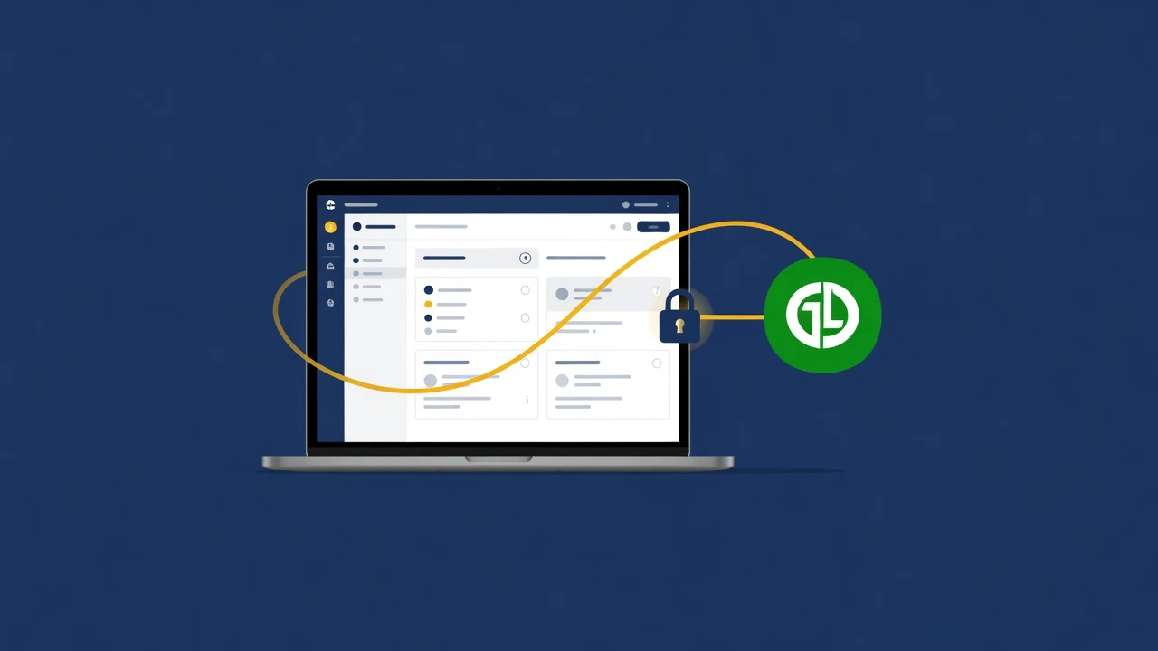 A developer's screen showing a Postman API request to QuickBooks Online next to a blurred-out credential field