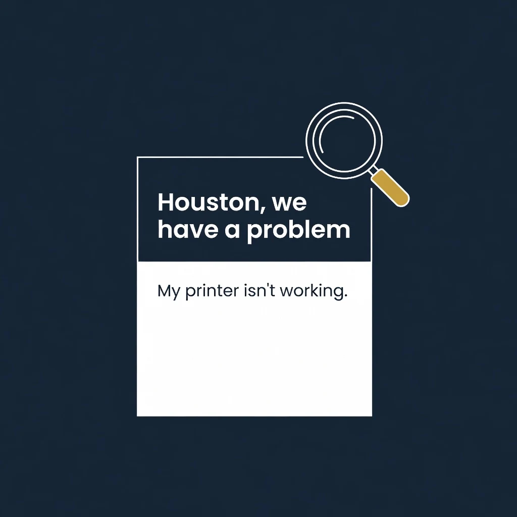 A magnifying glass reading a support ticket